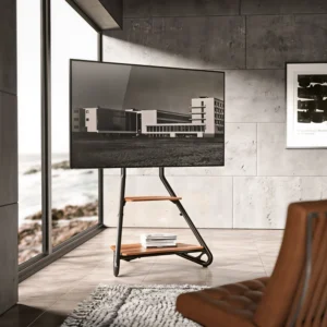 Bauhaus Style Corner TV Stand with 2-Tier Wood Shelves